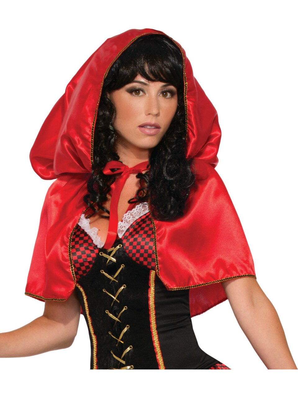 Womens Little Red Riding Hooded Short Hooded Cape Costume Accessory